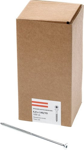 Tornillo para aglomerado Hoenderdaal galvanizado cabeza plana rosca parcial torx tx25 6.0x140 70 | 100 piezas - 0206.01.51001