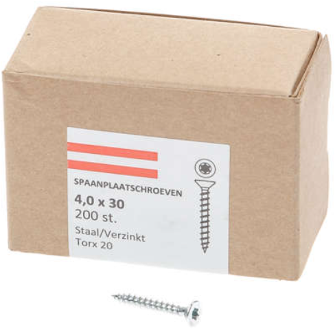Tornillo para aglomerado Hoenderdaal galvanizado cabeza plana rosca completa torx tx20 ​​​​4.0x30 | 200 piezas - 0206.01.25201