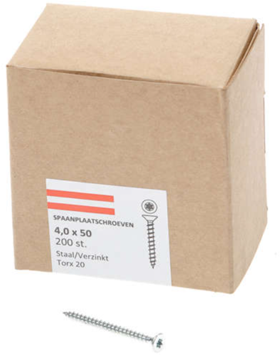 Hoenderdaal vite per truciolare zincata testa piatta filetto pieno torx tx20 ​​​​4.0x50 | 200 pezzi - 0206.01.25901