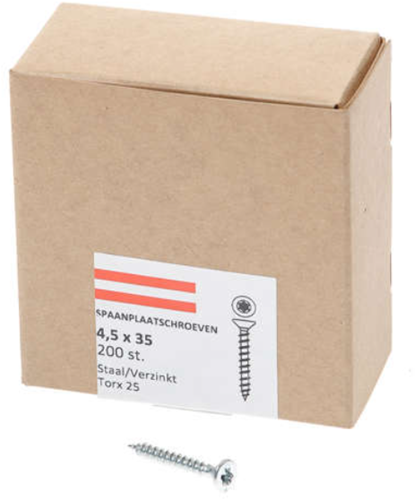 Tornillo para aglomerado Hoenderdaal galvanizado cabeza plana rosca completa torx tx25 4,5x35 | 200 piezas - 0206.01.33401