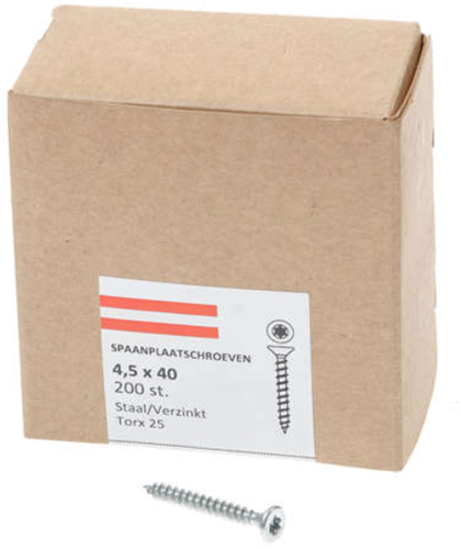 Tornillo para aglomerado Hoenderdaal galvanizado cabeza plana rosca completa torx tx25 4,5x40 | 200 piezas - 0206.01.33601