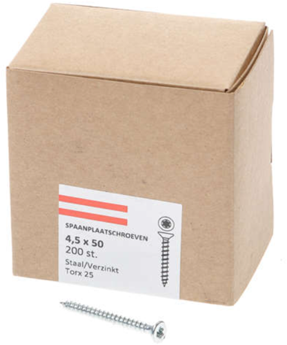 Tornillo para aglomerado Hoenderdaal galvanizado cabeza plana rosca completa torx tx25 4,5x50 | 200 piezas - 0206.01.33901
