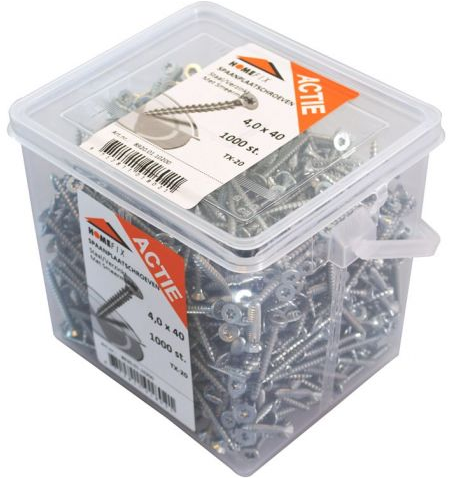 Tornillo aglomerado homefix action cubeta vz pk + punta de corte torx tx20 ​​4.0x30 | 1200 piezas - 8920.01.10100