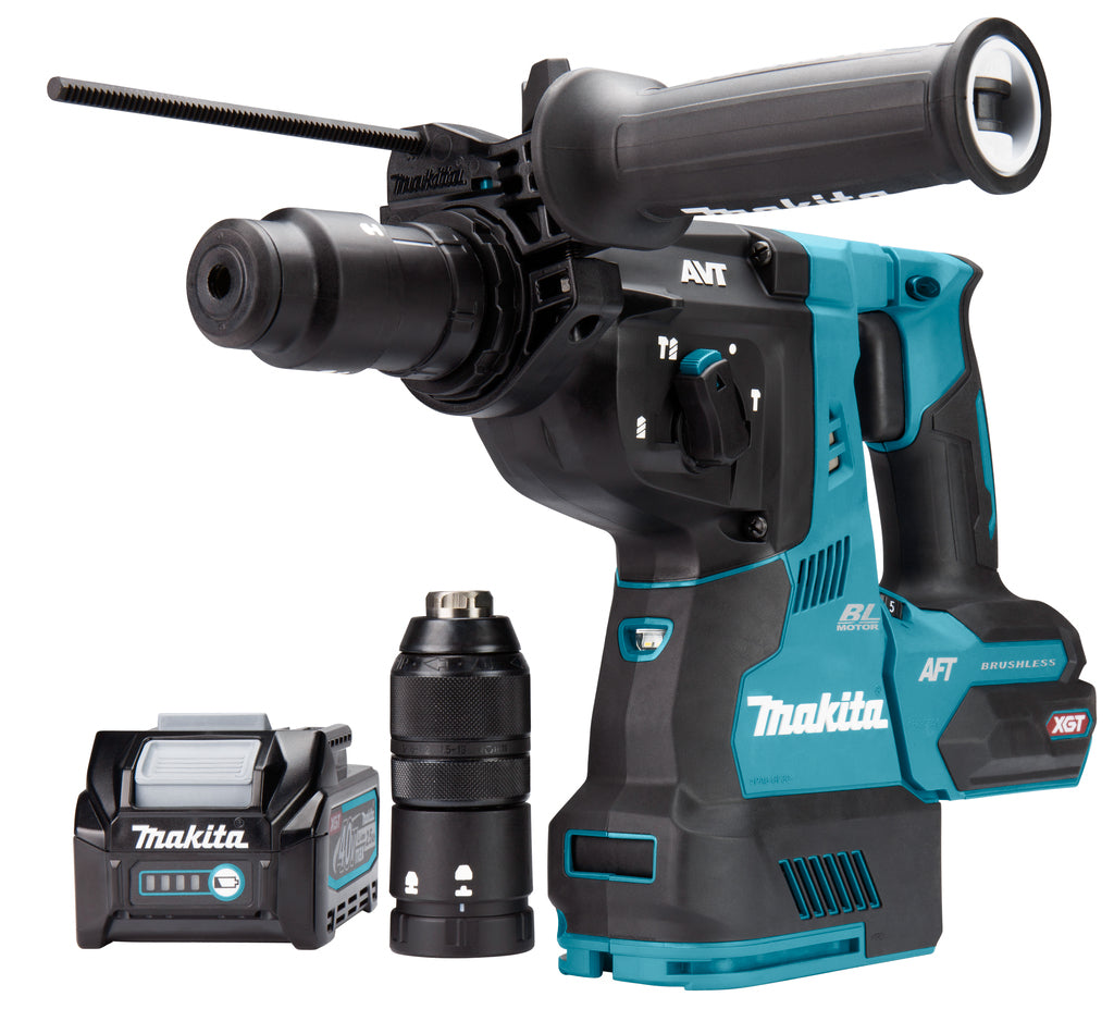Makita hr002gm204 Martello combinato 40v max | sds-plus | Batteria da 4,0 ah (2 pz), caricabatterie, in mbox, con aspirazione polvere e trasmettitore aws - hr002gm204