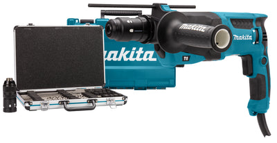 Makita hr2630tx12 combihamer | sds-plus | met verwisselbare boorkop 800w 2.4j + 17-delige boor beitelset - hr2630tx12
