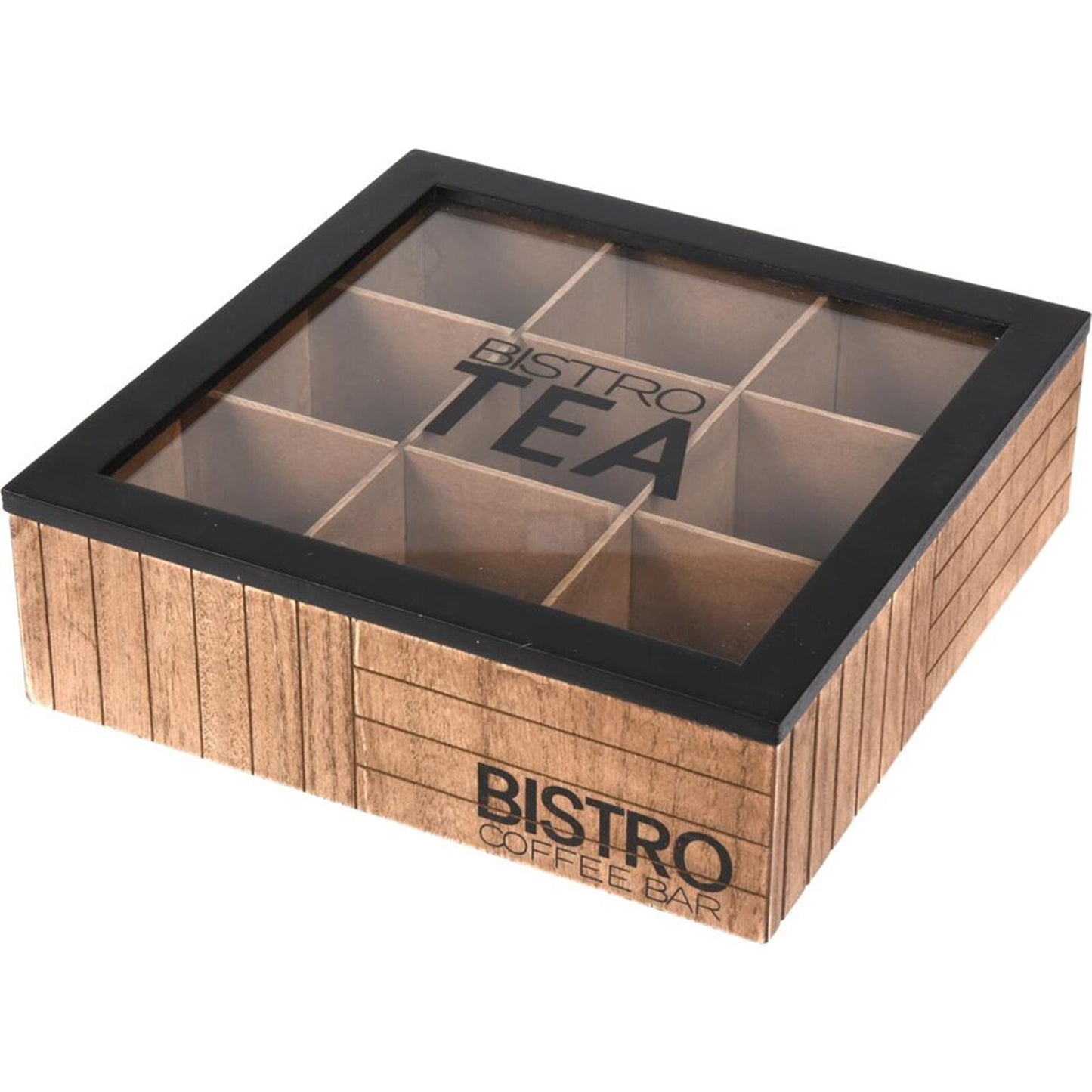 Eccellente scatola da tè bistrot per casalinghi 9 scomparti 24x24x7,5 cm