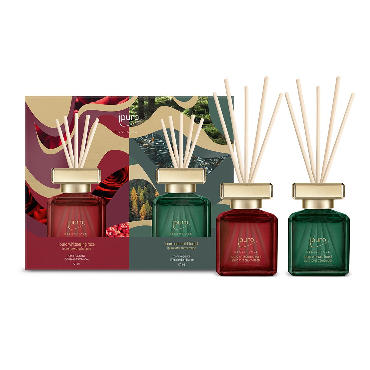 Set diffusore di fragranze Ipuro Whispering Rose Emerald Forest 2x50ml