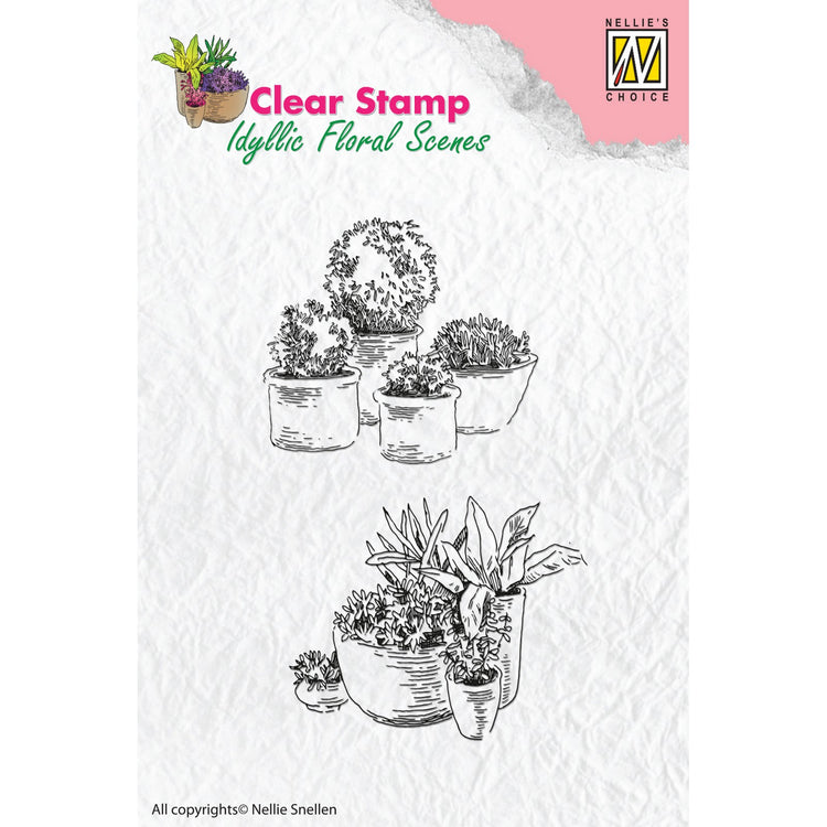 Nellie's choice • clear stamp idyllic floral scenes pots with flowers
