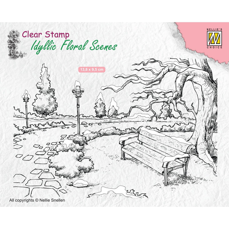 La scelta di Nellie • scene floreali idilliache parco invernale con timbro trasparente con panca 135x90 mm