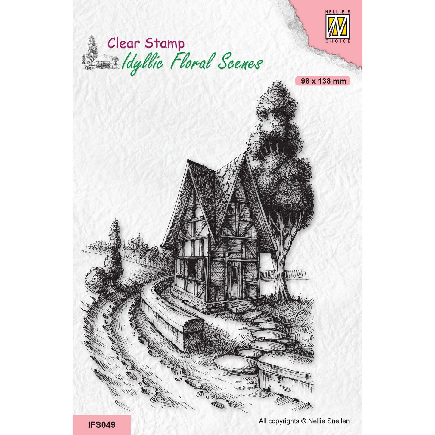 Nellie's choice • idyllic floral scenes clear stempel country road with house