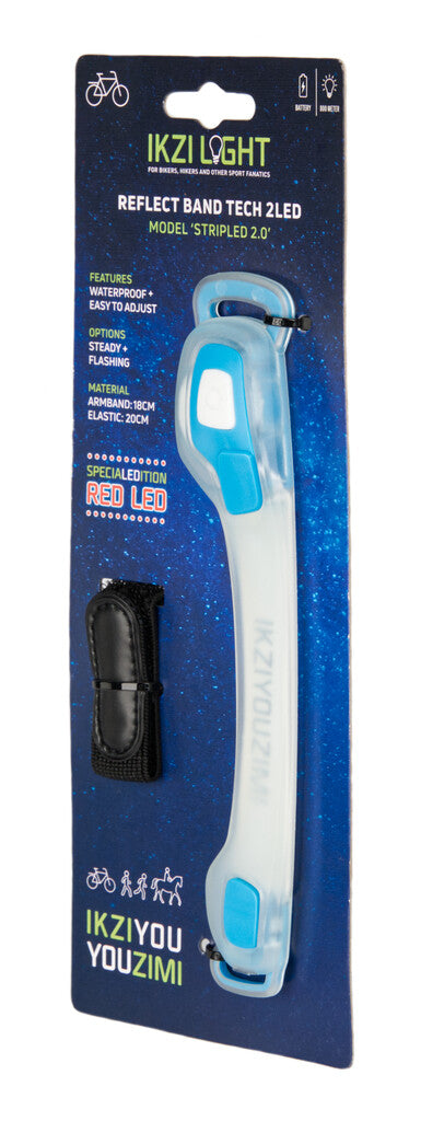 Ikzi light armband stripled 2x rode led, transparant blauw