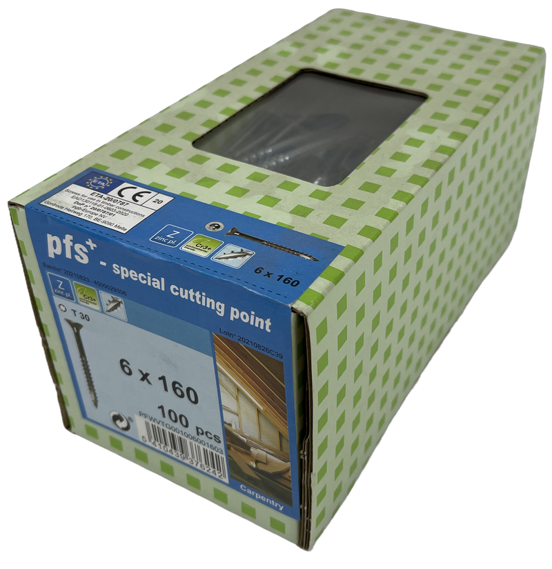 Pgb-europe pfs+ | spaanplaatschroef pfs+ vzk-t ø 6x160 zn | 100 st - pfwvtg001006001603
