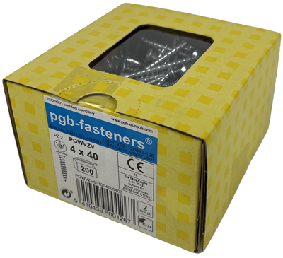 Pgb-europa pgb-sujetadores | tornillo para aglomerado ø 4,0x40 mm pozidrive pz2 - rosca completa galvanizado | 200 piezas - pgwvzv001004000403