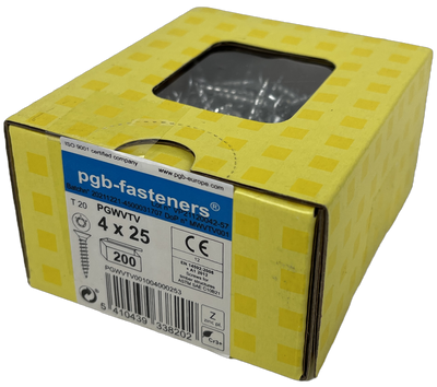 Pgb-europe pgb-fasteners universele spaanplaatschroef vk-t voldraad verzonken kop ø4,0x25 zn tx20 | 200 st | pgwvtv001004000253