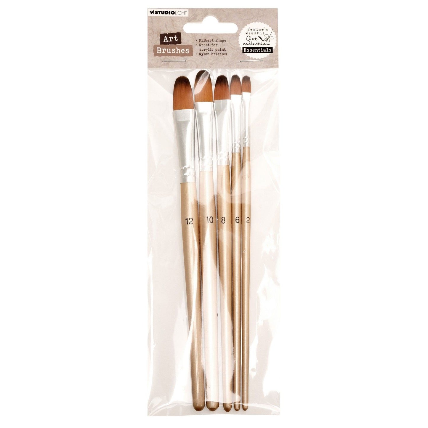 Studio light • jenine's mindful art brush set filbert, size 2-4-6-8-10 essentials 75x220x10mm 5 pieces
