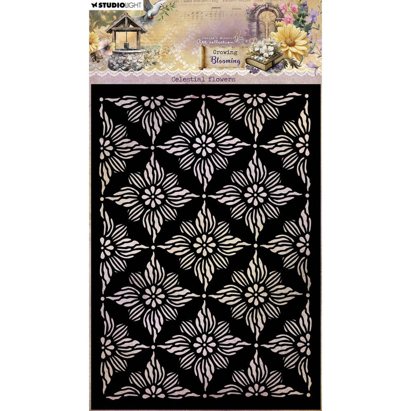 Luce da studio • crescente fioritura maschera stencil fiori celesti