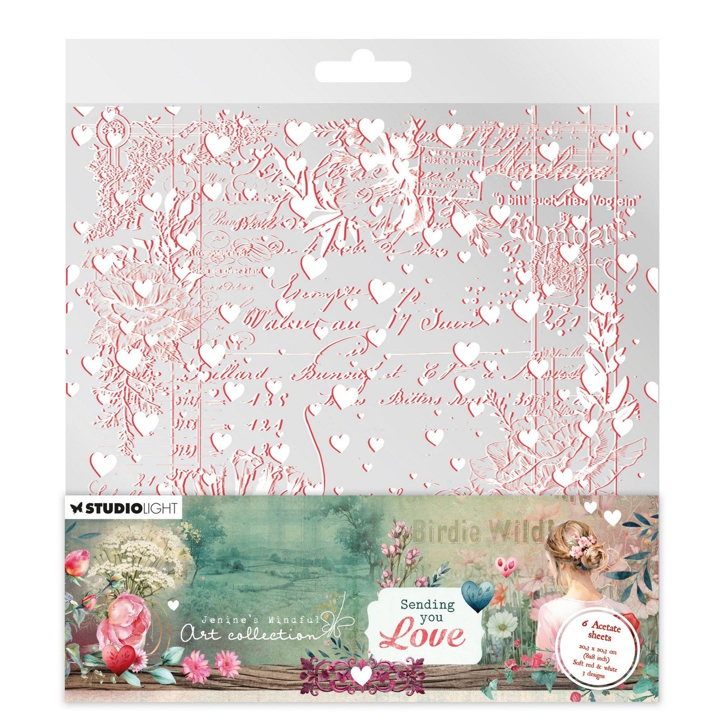 Studio light • jenine's mindful art acetate sheets sending you love white soft red