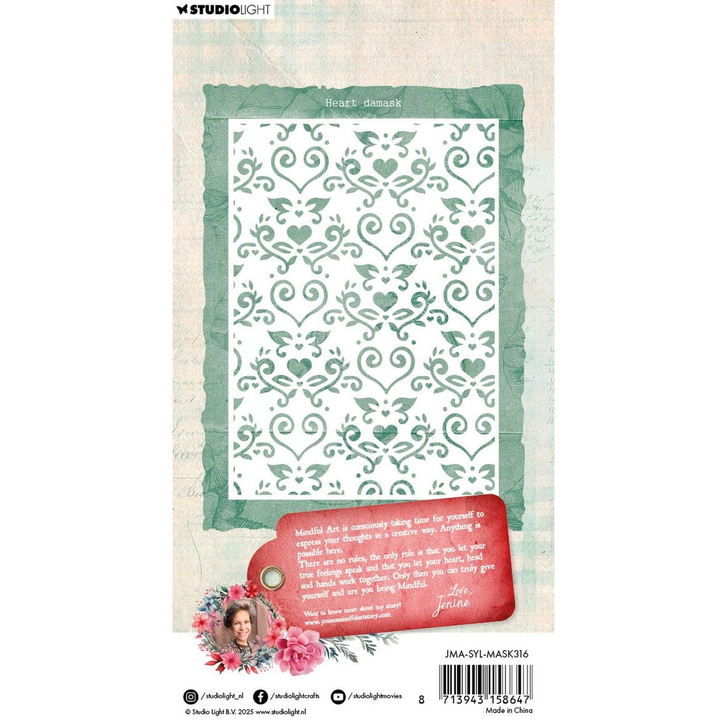 Studio light • jenine's mindful art mask sending you love heart damask