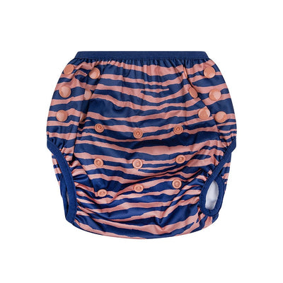 Strisce vibranti | Pannolino di nuoto lavabile arancione blu