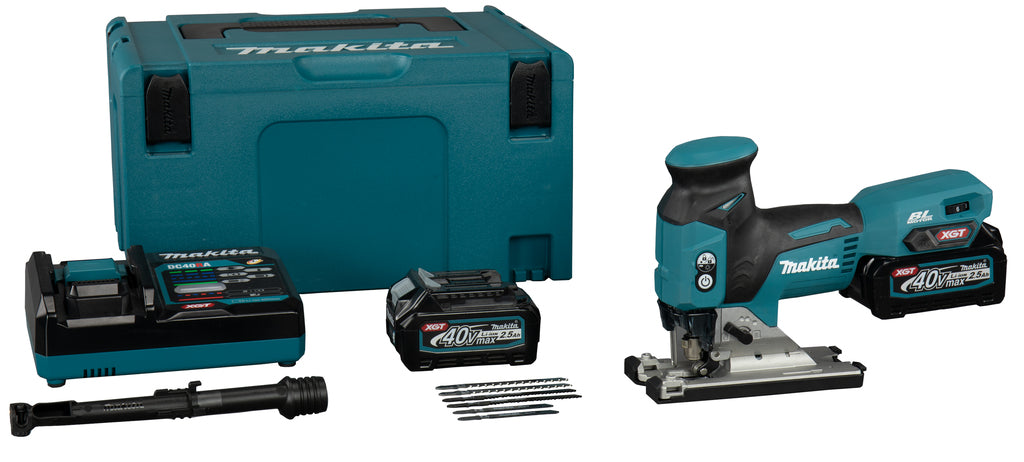 Makita JV001GD201 Corpo con impugnatura a T per seghetto alternativo a batteria 40V Max | Batteria da 2,5 Ah (2 pz), caricabatterie rapido, in m-box