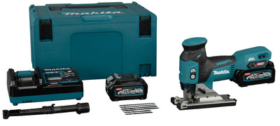 Makita jv001gd201 40 v max accu decoupeerzaag t-greep body | 2,5 ah accu (2 st), snellader, in m-box