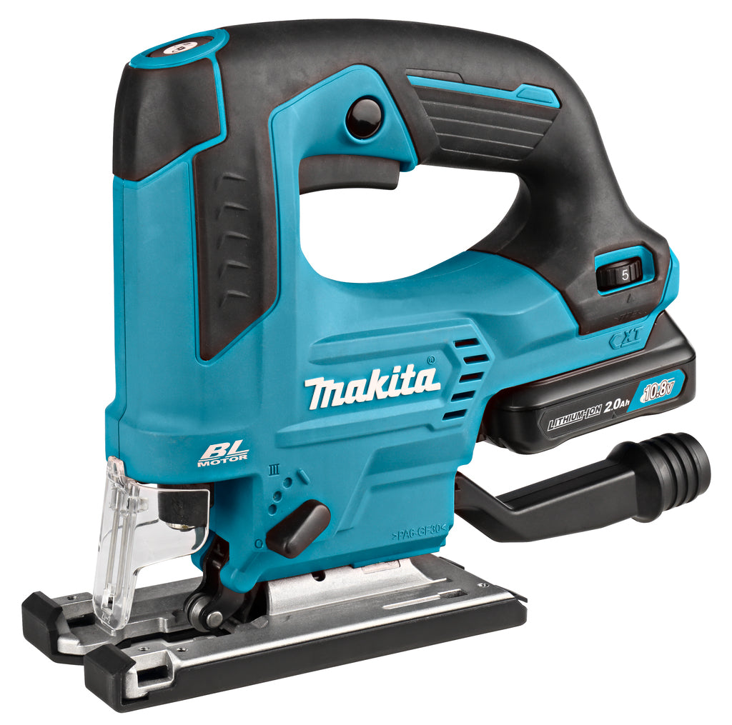 Sierra de calar makita jv103dsaj de 10,8 v con mango en d, batería de 2,0 ah (2 piezas), cargador, mbox