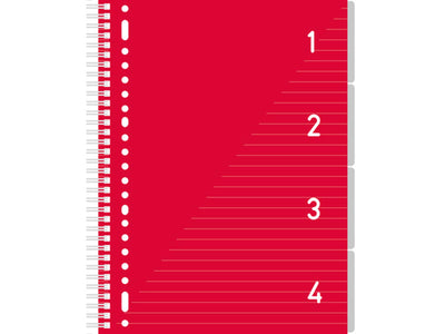 Kangaro 4 in 1 schrijfblok a4, gelinieerd rood met tabs