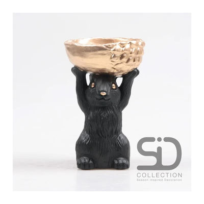 Season inspired decoration statue of squirrel with box 11x9.5x18cm black