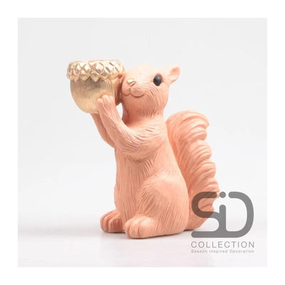 Season inspired decoration tealight holder squirrel 20.5cm beige