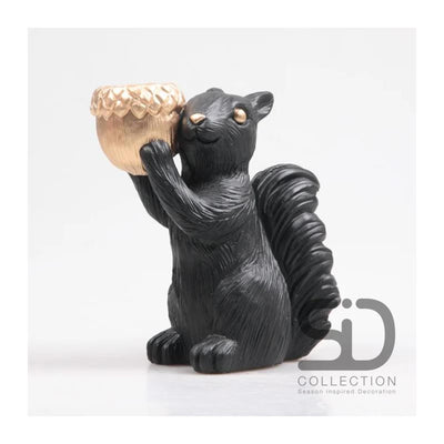 Season inspired decoration tealight holder squirrel 20.5cm black