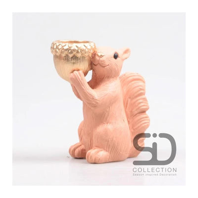Season inspired decoration tealight holder squirrel 16.3cm beige