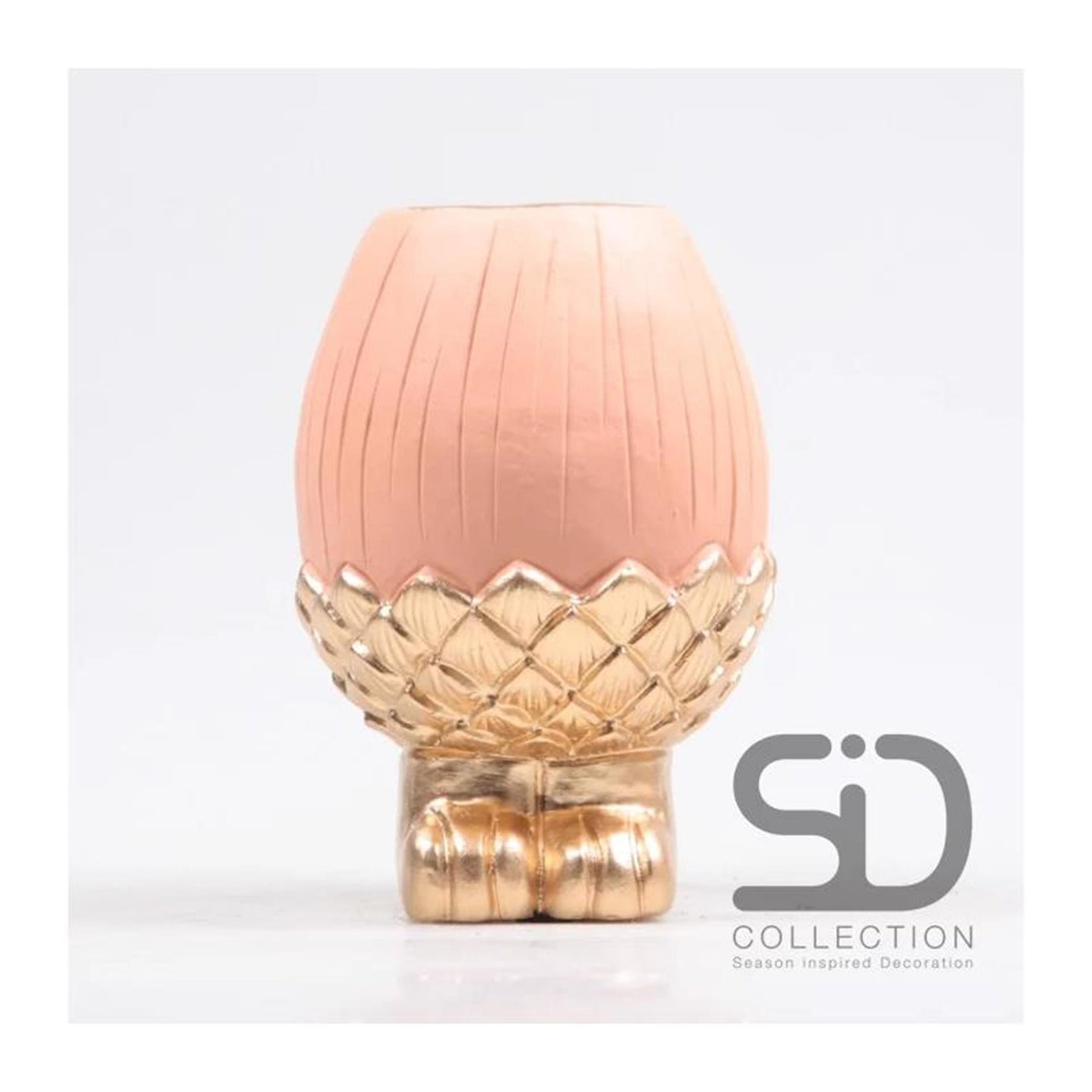 Jarrón decorativo inspirado en la temporada bellota con pie 11x11x16cm beige rojo