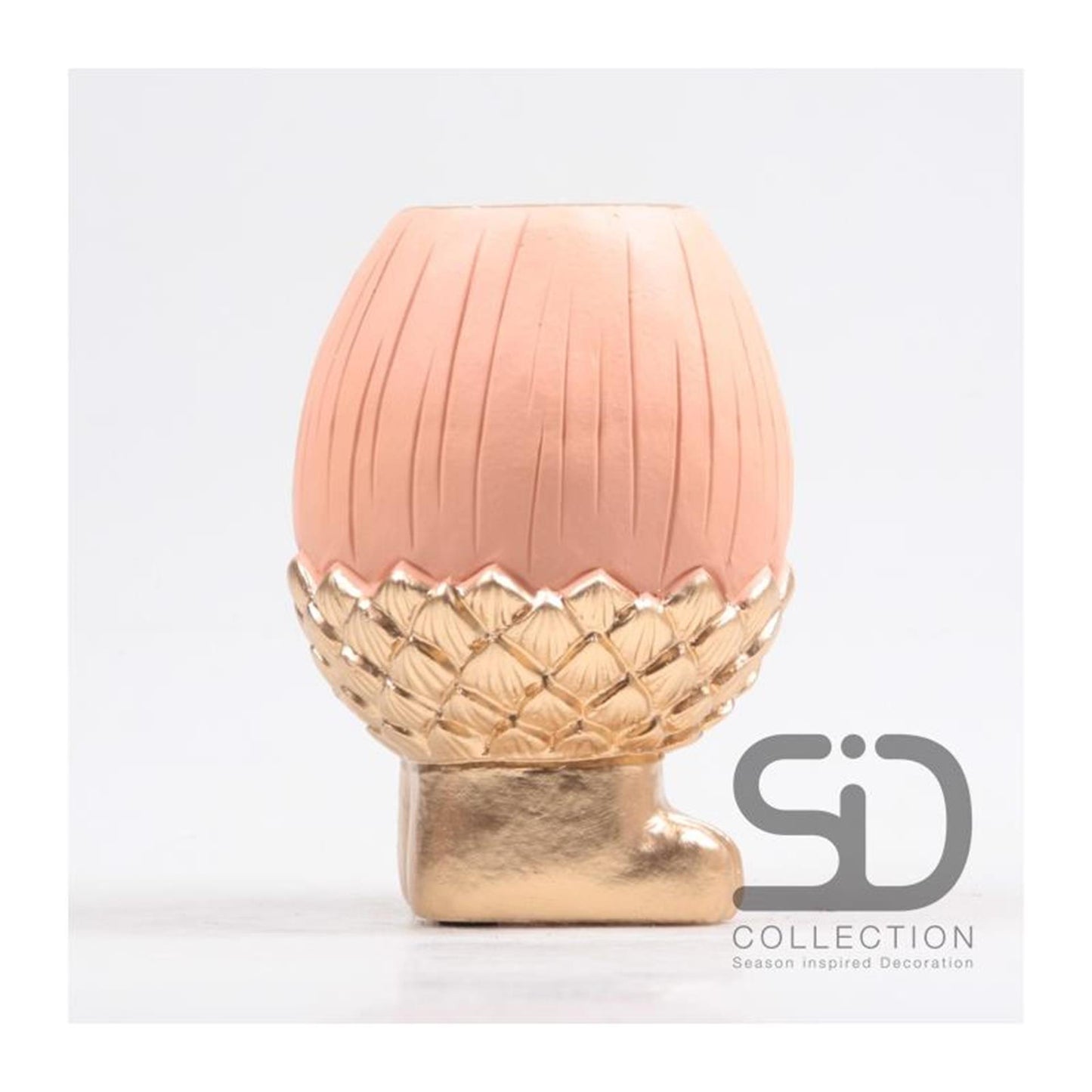 Jarrón decorativo inspirado en la temporada bellota con pie 11x11x16cm beige rojo