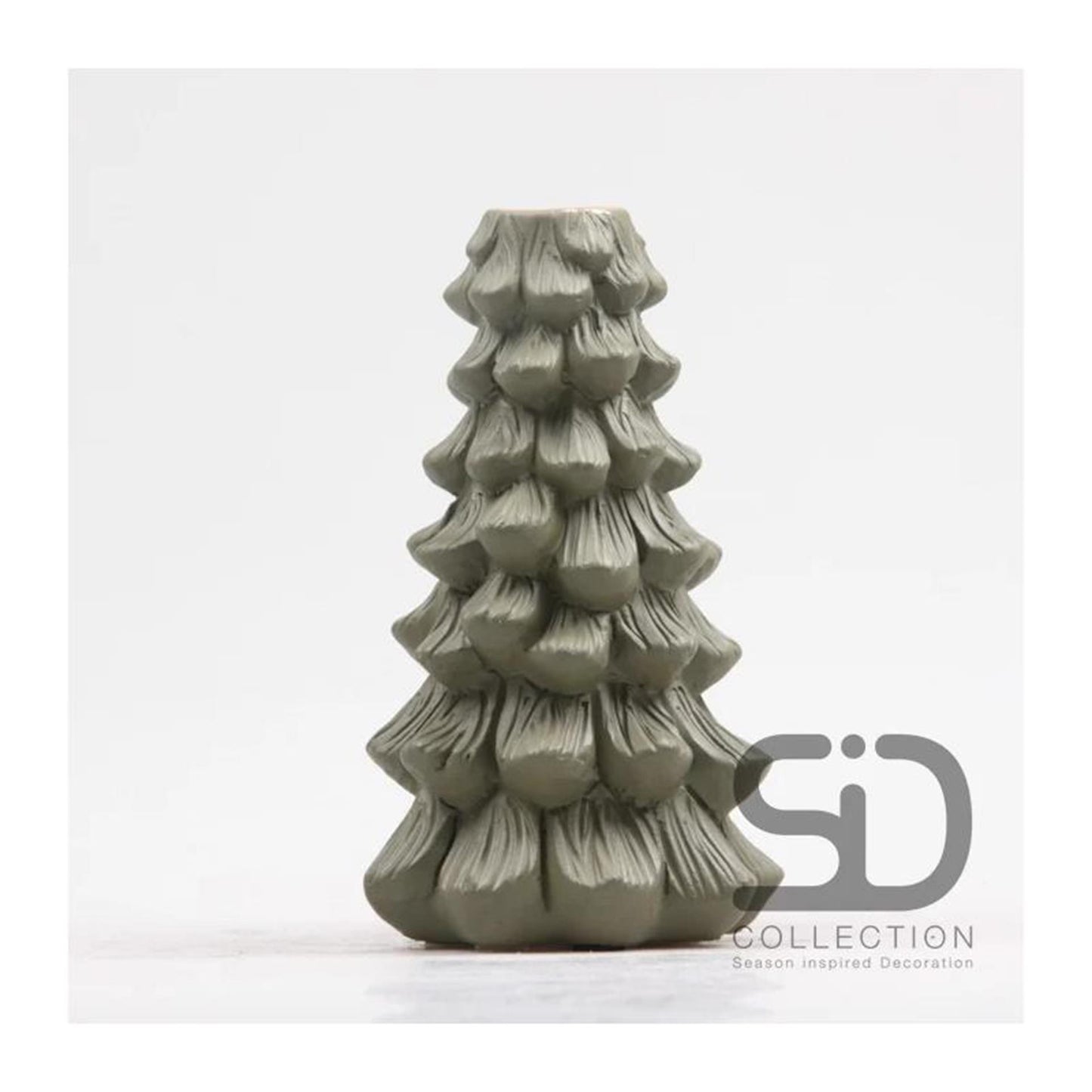 Candelabro decorativo inspirado en la temporada Árbol de Navidad 11x11x19 verde oliva