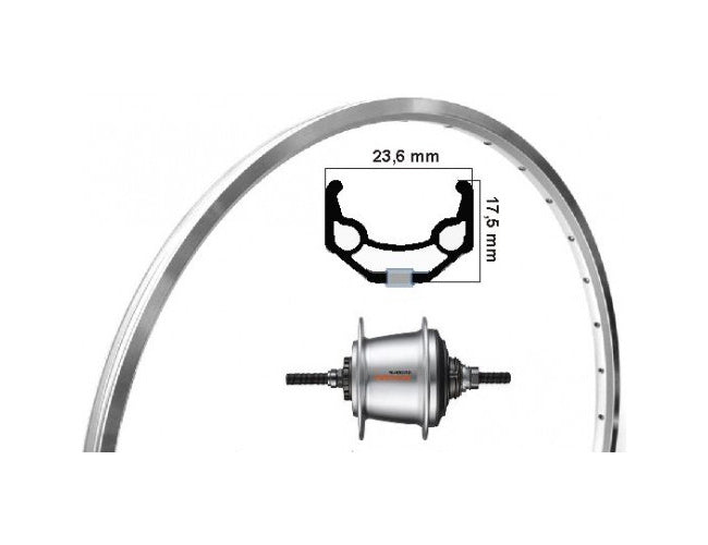 Ruota posteriore kgs da 28 pollici etro 622 alu zac19 argento nexus 7 rollerbrake