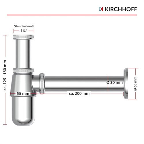 Sifón de copa Kirchhoff, cromado, 1 1 4 (5 4 ) x 32 mm - 98803110