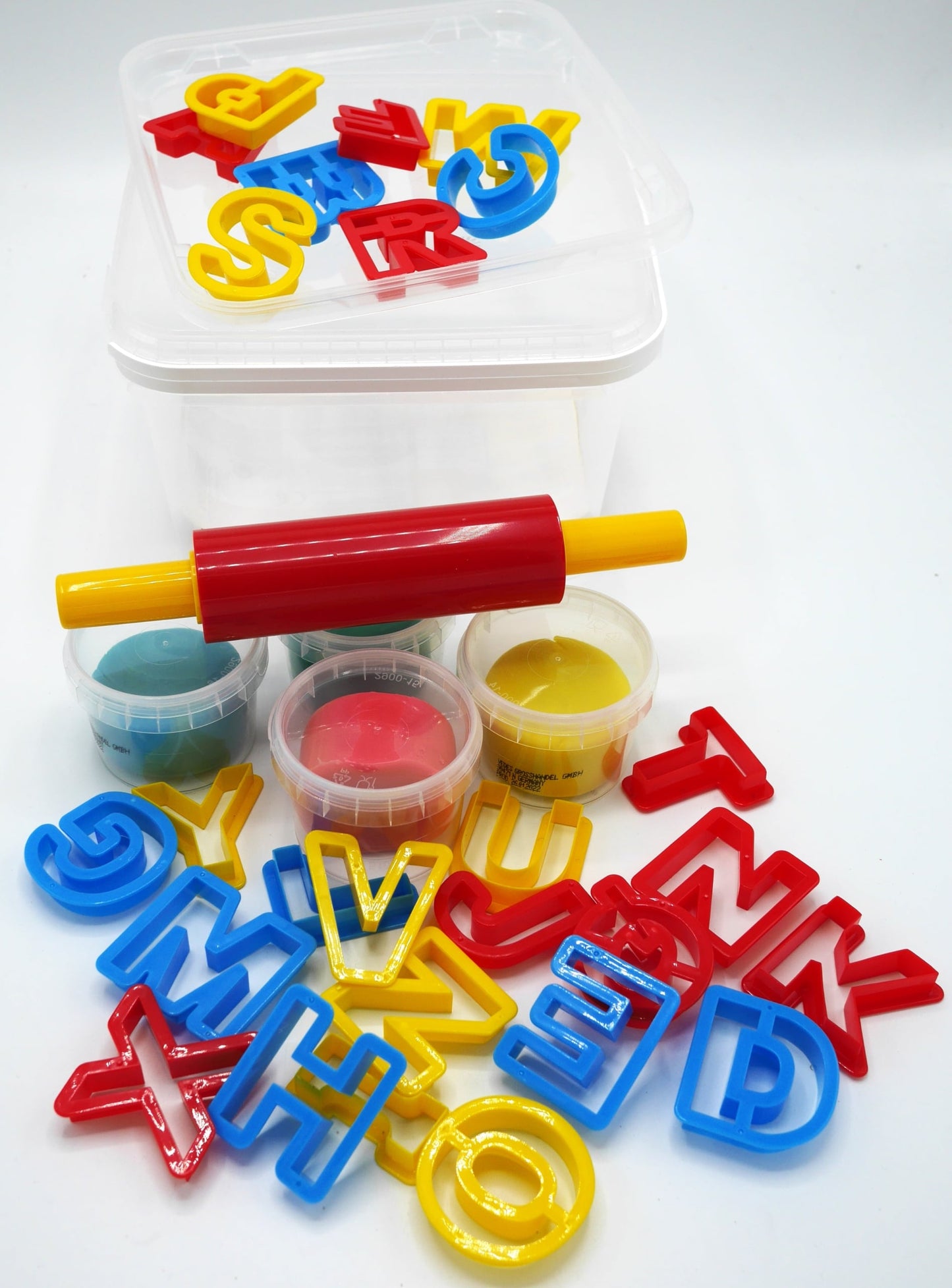 Createk Kleiset con la forma del alfabeto y 4 frascos de arcilla