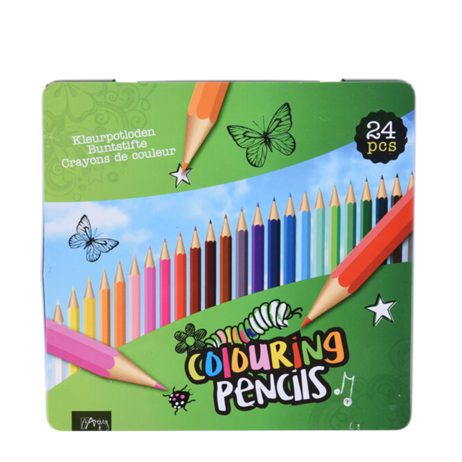 Lápices de colores en lata 24 piezas.