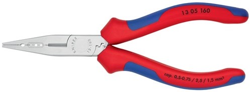 Pinza per cablaggio Knipex | lunghezza 160mm| 0,5-0,75 1,5 2,5 mm²| involucri multicomponente cromati | 1 pezzo - 13 05 160 - 13 05 160