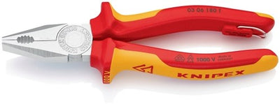 Alicates universales Knipex | longitud 180 mm | chaquetas multicomponentes | cromado vde | 1 pieza - 03 06 180 t - 03 06 180 t
