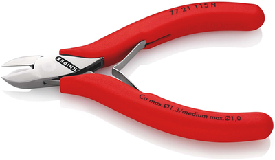 Alicates de corte lateral para electrónica Knipex | 115 mm de longitud | bisagra perforada | recubierto de plástico - 77 21 115 n