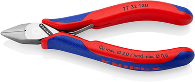 Knipex electronics side cutting pliers | 130mm length | pierced hinge | multi-component handles - 77 32 130