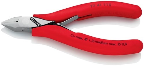 Pinza a taglio laterale Knipex per elettronica | lunghezza 115 mm modello 2 | sfaccettatura senza guaina di plastica | lucidato a specchio | 1 pezzo - 77 41 115 - 77 41 115