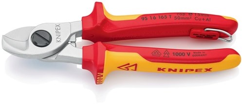 Cortacables Knipex | longitud 165 mm | cabeza cromada vde con ojo de montaje | chaquetas multicomponente forma 1 | 1 pieza - 95 16 165 t - 95 16 165 t