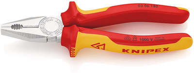 Alicates universales Knipex aislados | mangos multicomponente | probado en vde | cromado | longitud 180 mm | Blíster de tarjeta de autoservicio - 03 06 180 sb