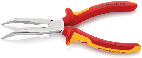 Pinza a punta piatta Knipex con tagliente laterale (pinza per telefono) | Lunghezza 200 mm | isolato | maniglie multicomponente - 26 26 200 sb