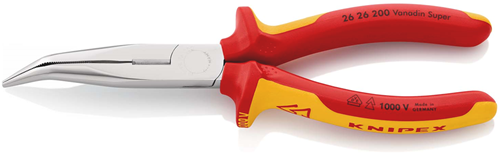 Pinza a punta piatta Knipex con tagliente laterale (pinza per telefono) | Lunghezza 200 mm | isolato | maniglie multicomponente - 26 26 200 sb