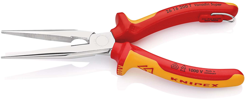 Pinza a punta piatta Knipex con tagliente laterale (pinza per telefono) | Lunghezza 200 mm | isolato | rivestimento multicomponente - 26 16 200 t bk