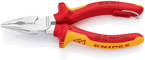 Alicates universales de punta Knipex | longitud 145 mm | fundas multicomponente | cromado vde | 1 pieza - 08 26 145 t - 08 26 145 t