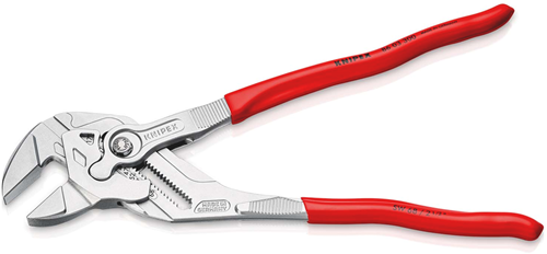 Alicates para llaves Knipex | 300 mm de longitud | alicates y llave en uno | recubierto de plástico | cromado - 86 03 300 sb